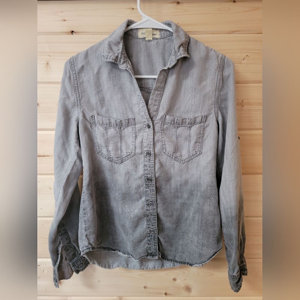 Cloth and Stone (Anthropologie) Ombré Button-Down Shirt, Grey, Size XS